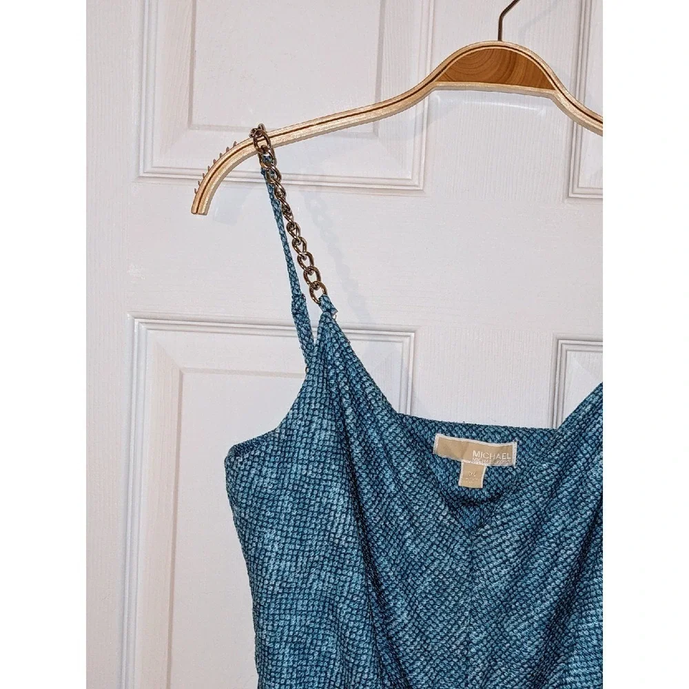 Michael Kors Turquoise Dress Chain Strap Twist Front‎ Midi XL NWT $155 MSRP